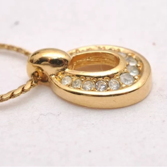 Christian Dior Gold Tone Chain Rhinestone Pendant Necklace 💜 - Picture 5 of 15